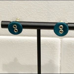 Handmade green fabric button earrings w- 18k GP posts